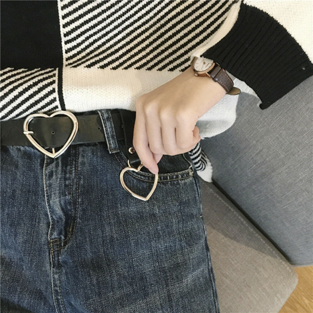 Belt ~ Black ~ Leather ~  Heart Buckle ~ Key Holder